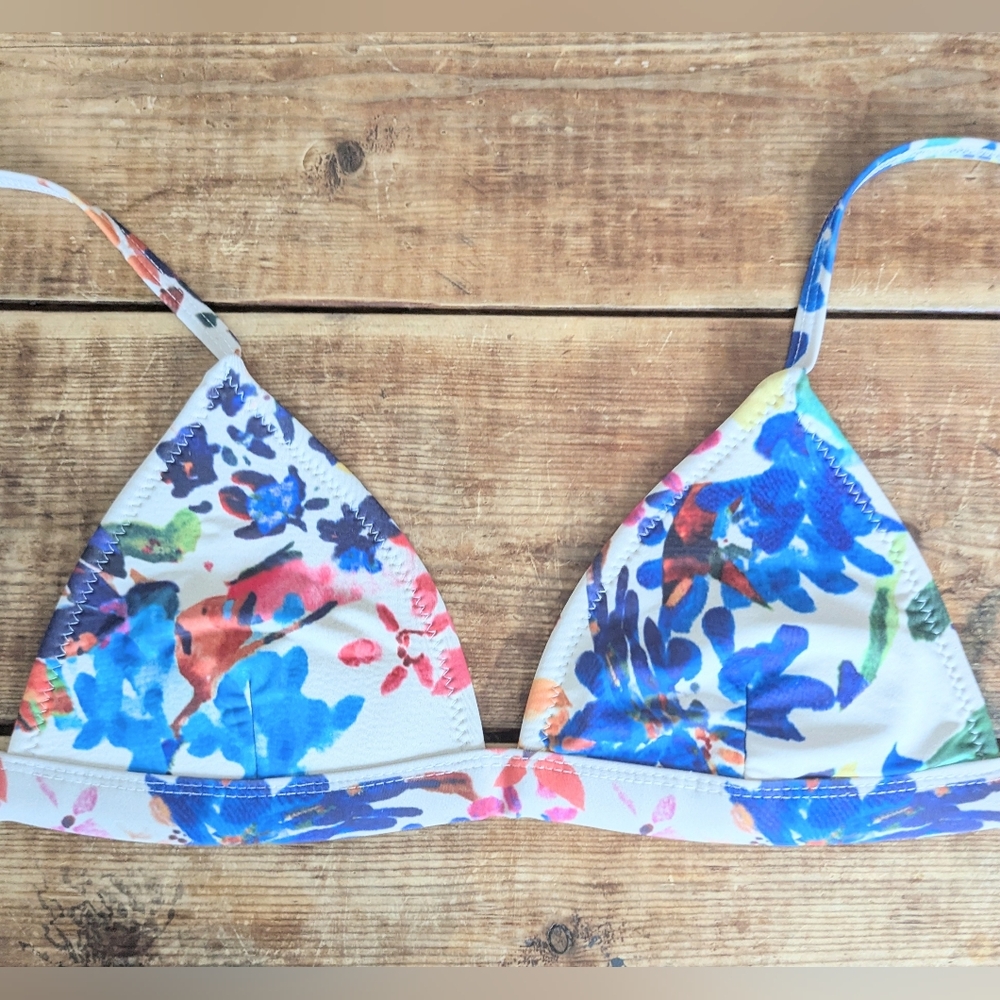MaxLove Floral TRIANGLE Bikini Top Size M Watercolor Print Swim Top